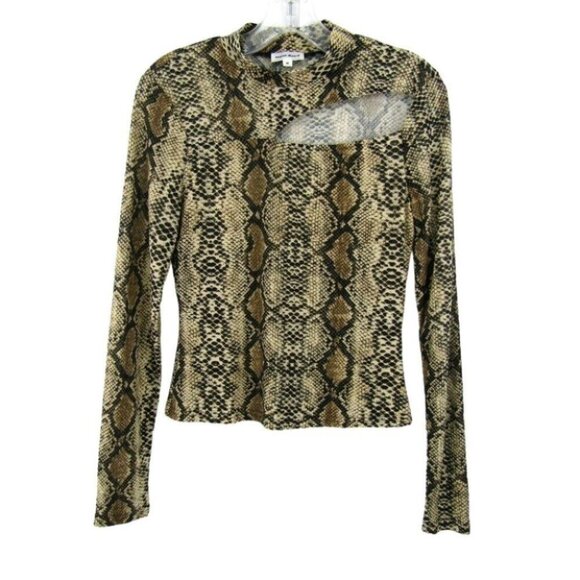Revolve Super Down Snakeskin Print Cutout Top Size M Long Sleeve Mock Neck - Picture 1 of 10